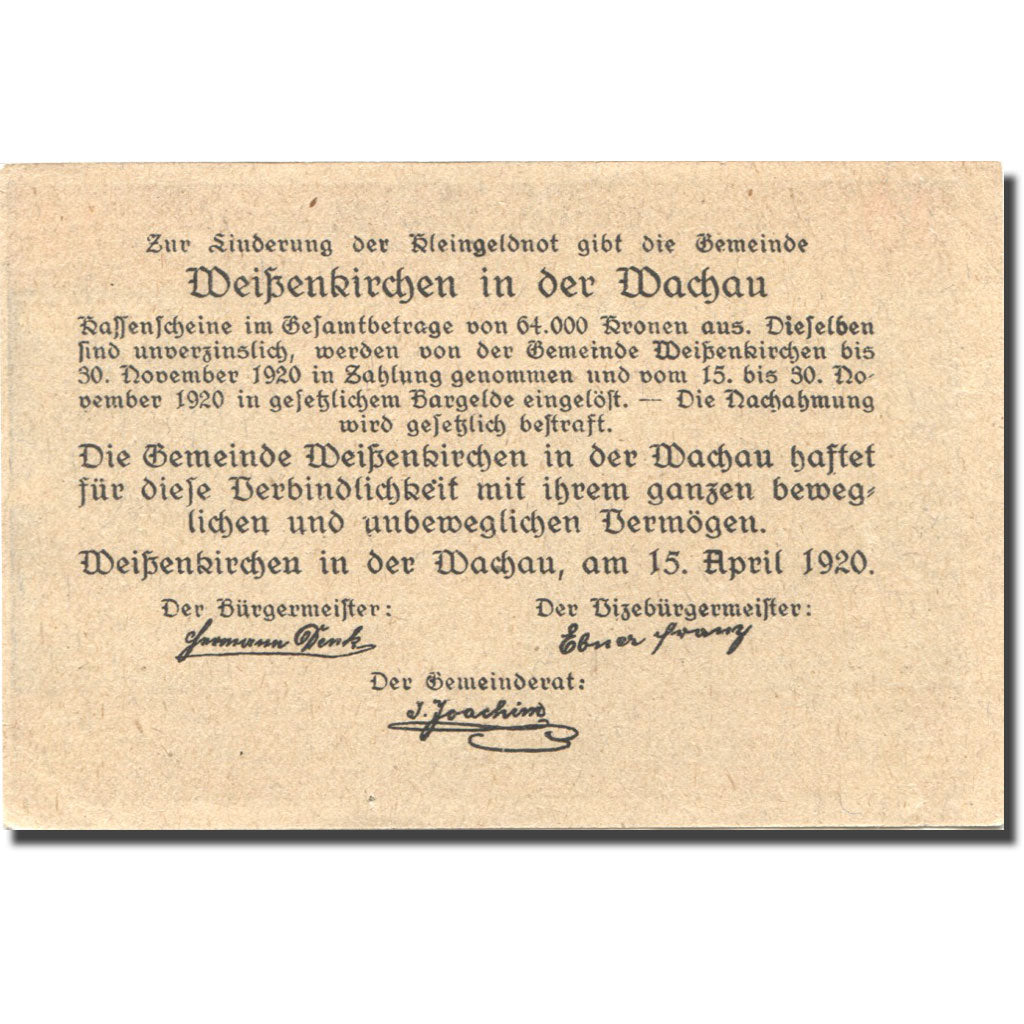 Banknote, Austria, Weissenkirchen, 10 Heller, ferme 1920 UNC(63) Mehl:FS 1158III