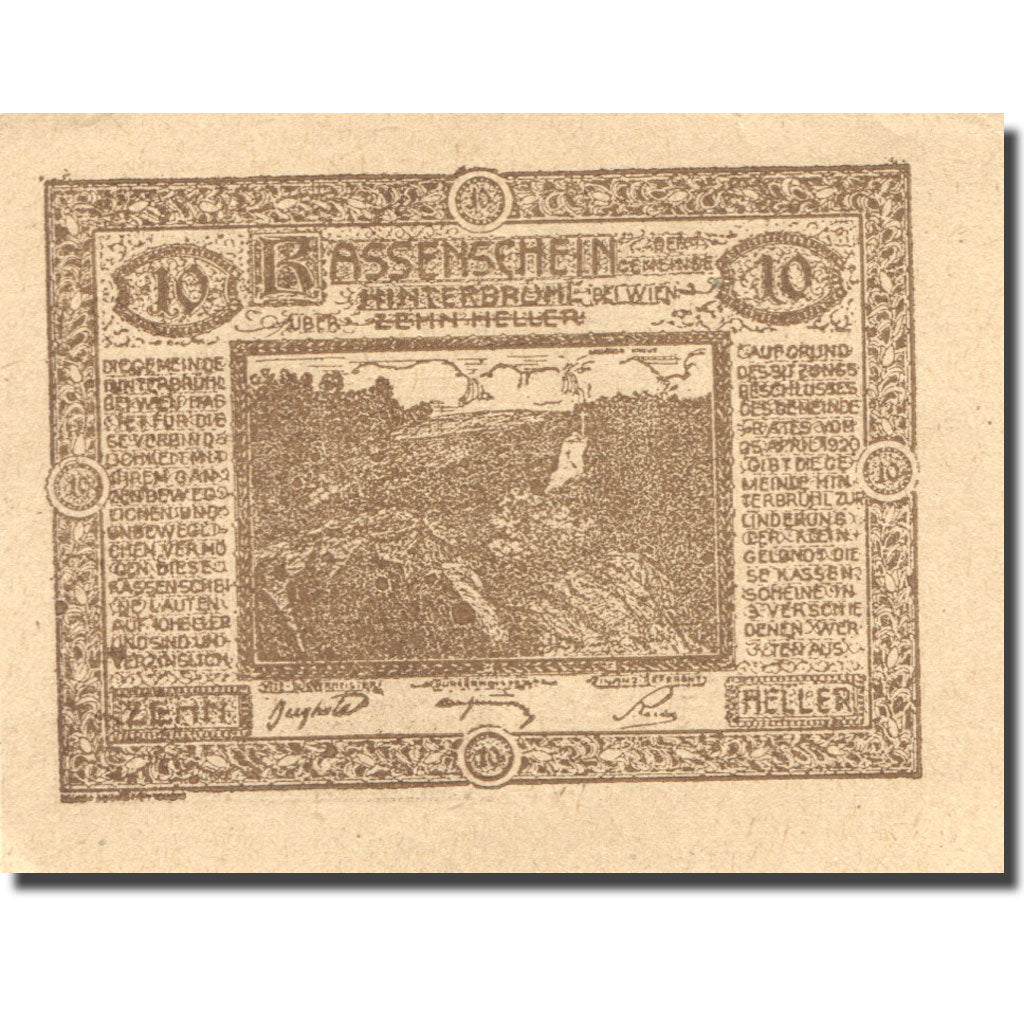 Banknote, Austria, Hinterbrühl, 10 Heller, paysage, 1920 UNC(63) Mehl:FS 376Ib1