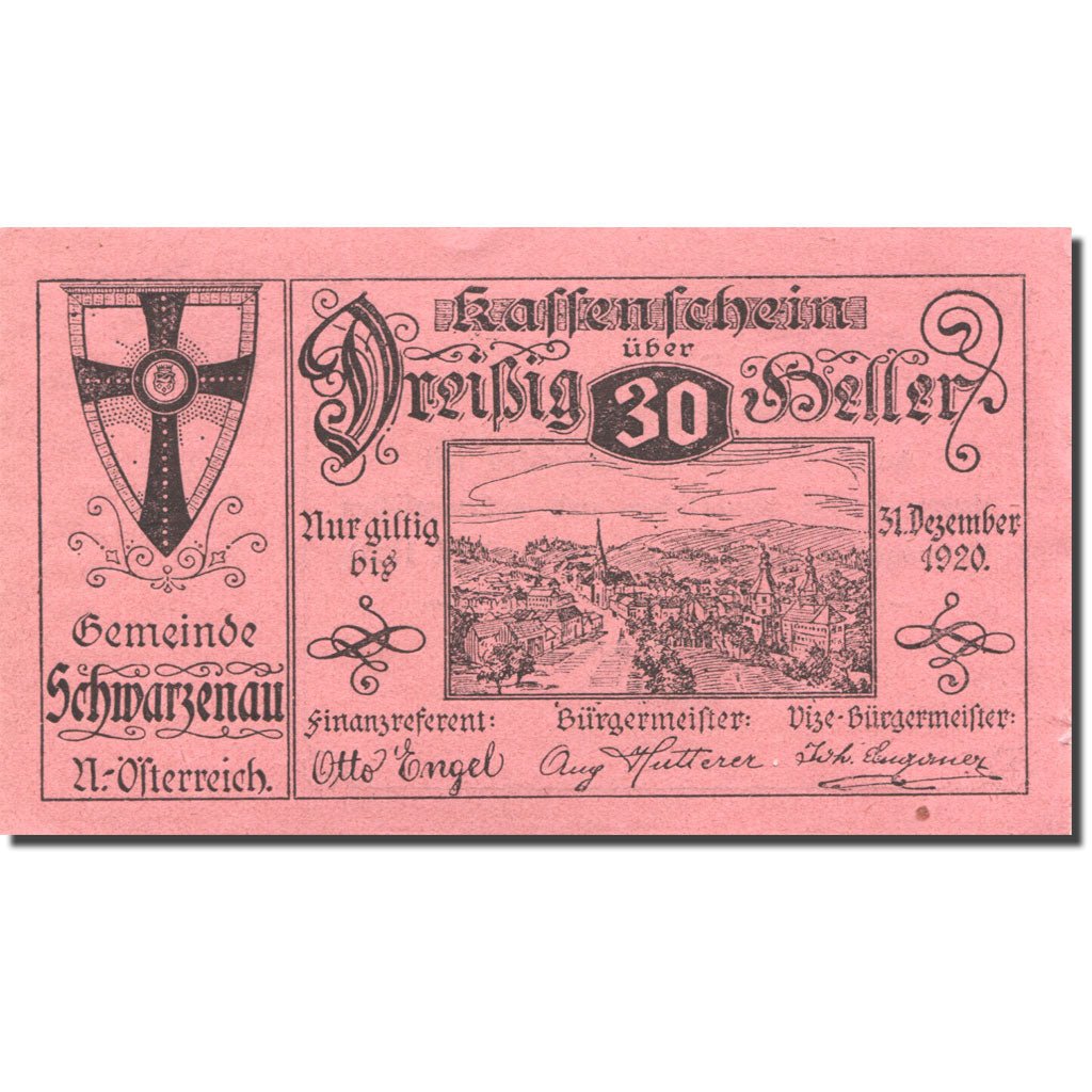 Banknote, Austria, Schwarzenau, 30 Heller, village, 1920, UNC(63) Mehl:FS 979a