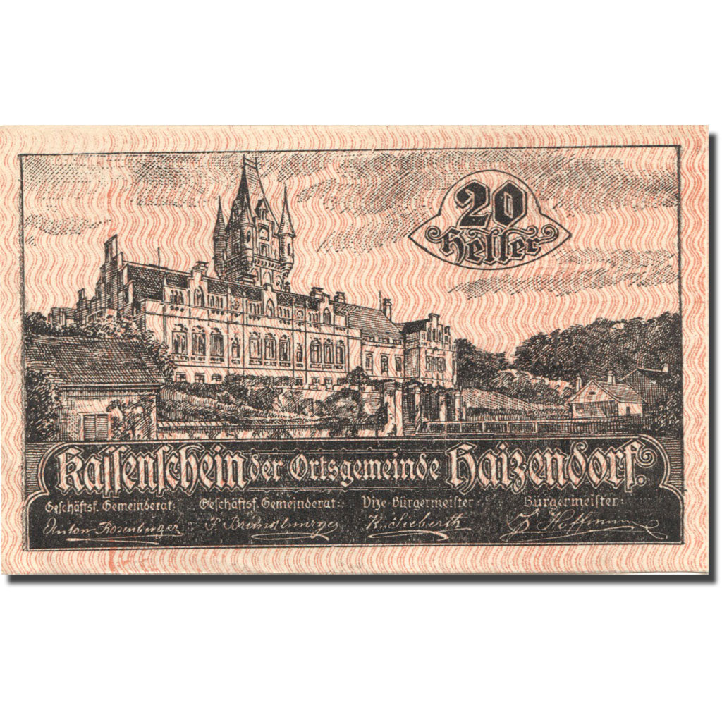 Banknote, Austria, Haizendorf, 20 Heller, château, 1920 UNC(63) Mehl:FS 341IIa
