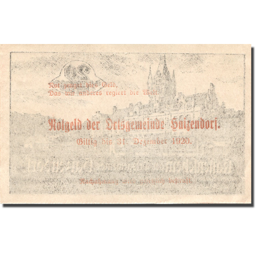 Banknote, Austria, Haizendorf, 20 Heller, château, 1920 UNC(63) Mehl:FS 341IIa