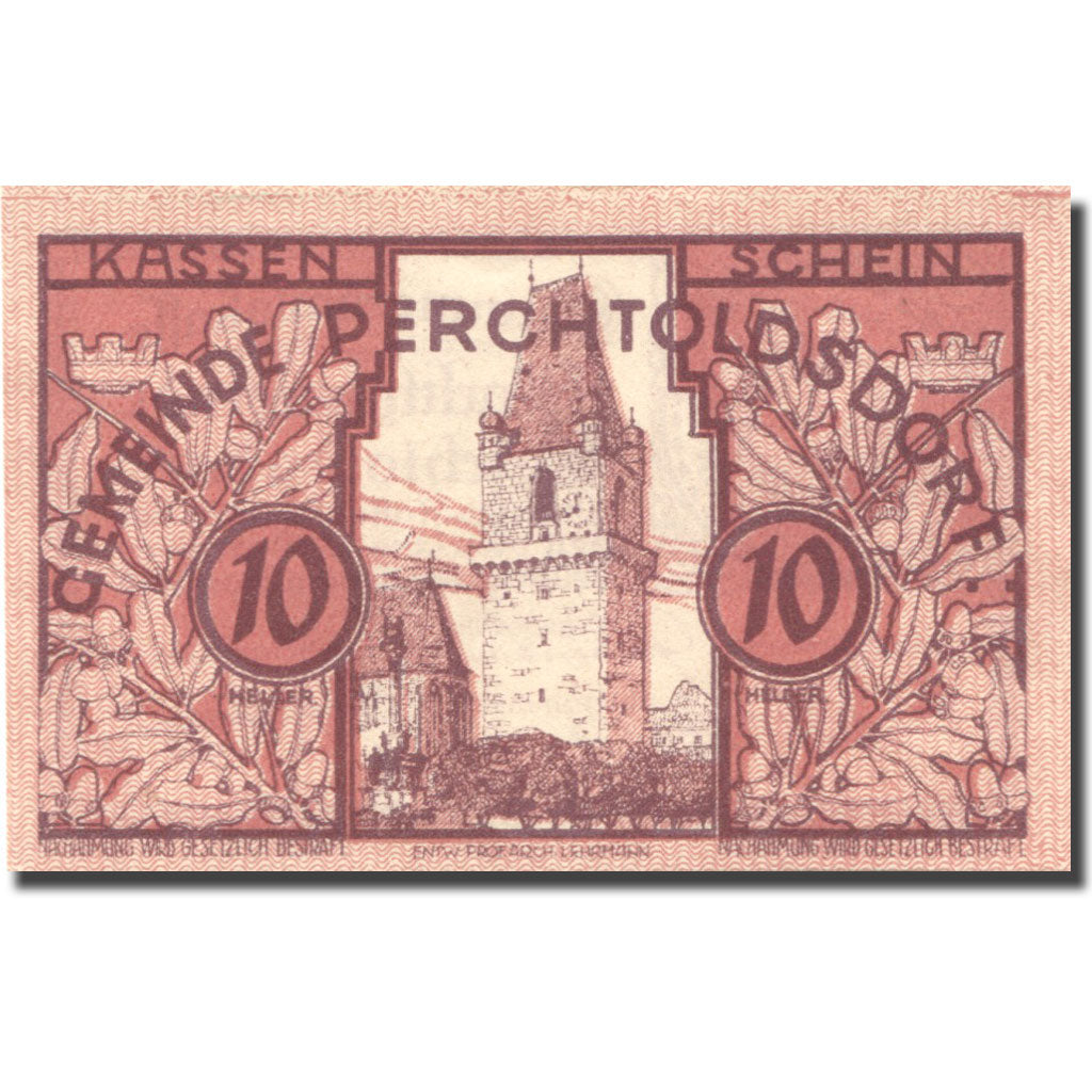 Banknote, Austria, Perchtoldsdorf, 10 Heller, château, 1920 UNC(63) Mehl:FS 728