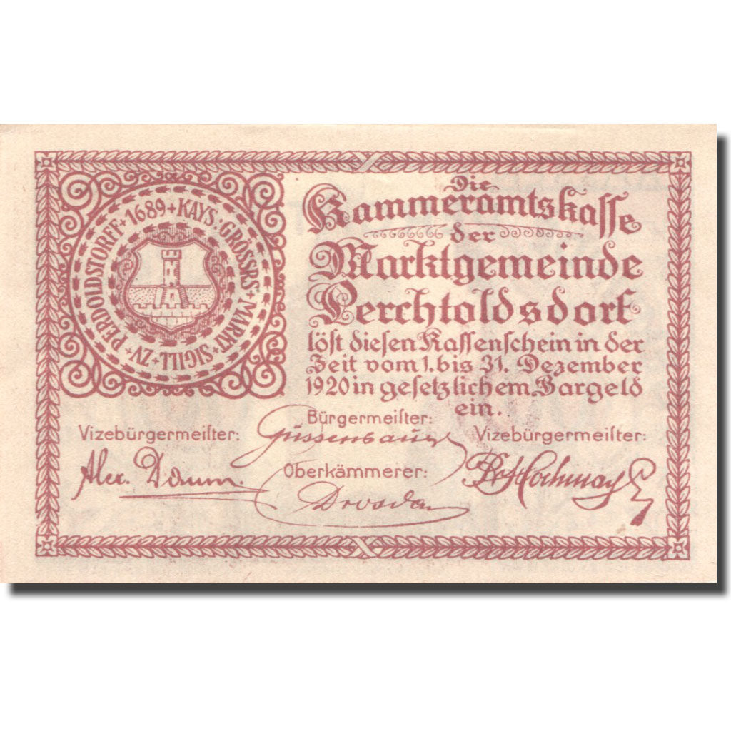 Banknote, Austria, Perchtoldsdorf, 10 Heller, château, 1920 UNC(63) Mehl:FS 728