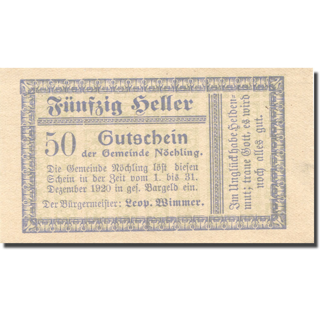 Banknote, Austria, Nöchling, 50 Heller, valeur faciale, 1920 UNC(63) Mehl:FS 674