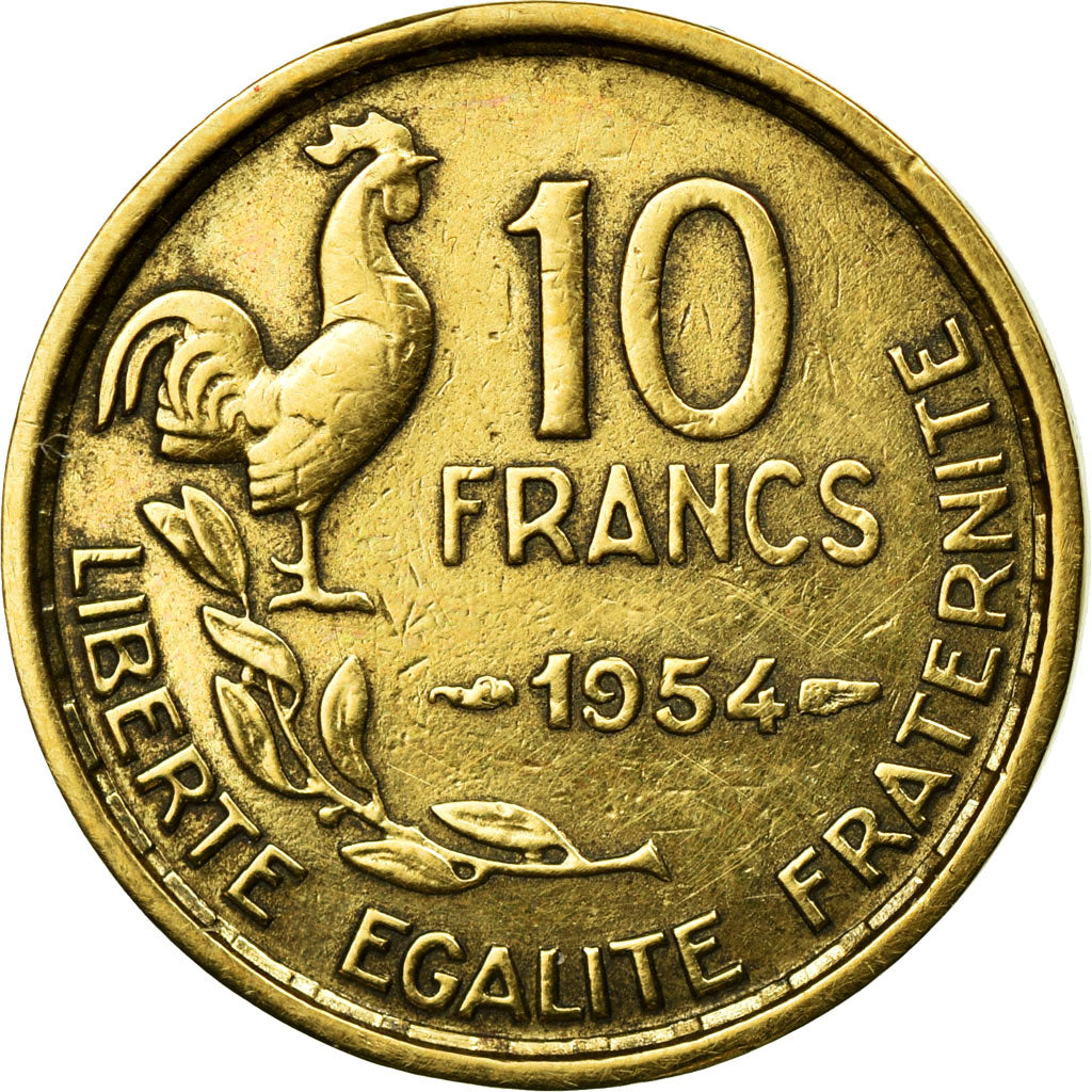 Moneta, Francja, Guiraud, 10 Francs, 1954, VF(20-25), Aluminium-Brąz, KM:915.1