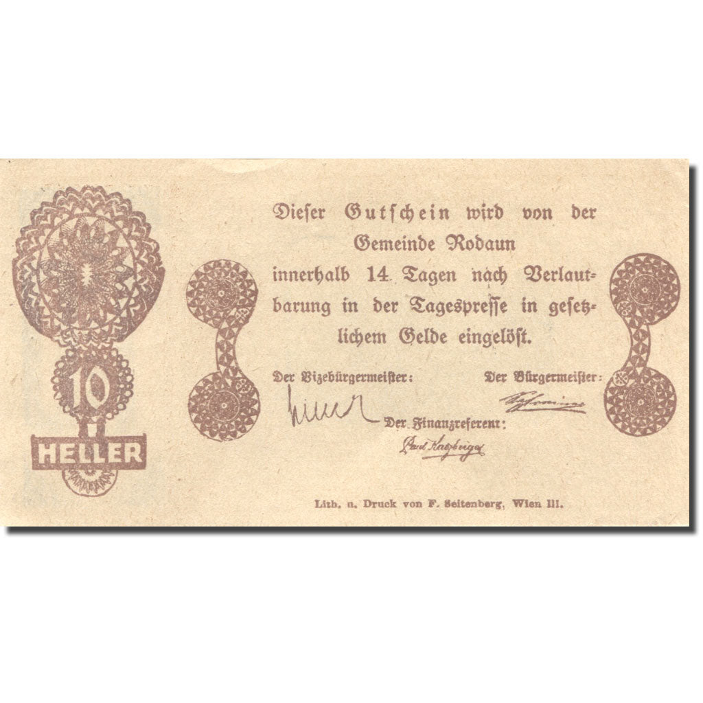 Banknote, Austria, Rodaun, 10 Heller, château, UNC(63), Mehl:FS 840IIa