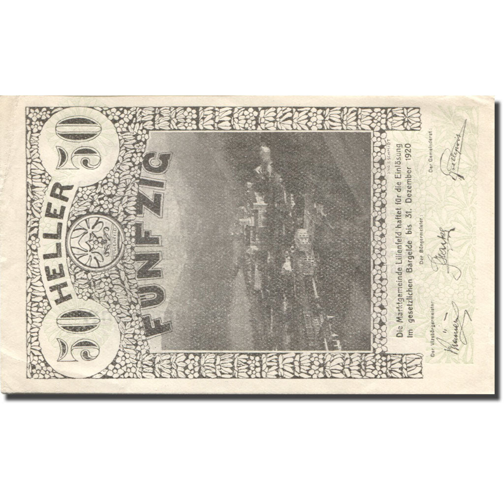 Banknote, Austria, Lilienfeld, 50 Heller, paysage, 1920 UNC(63) Mehl:FS 523IaB