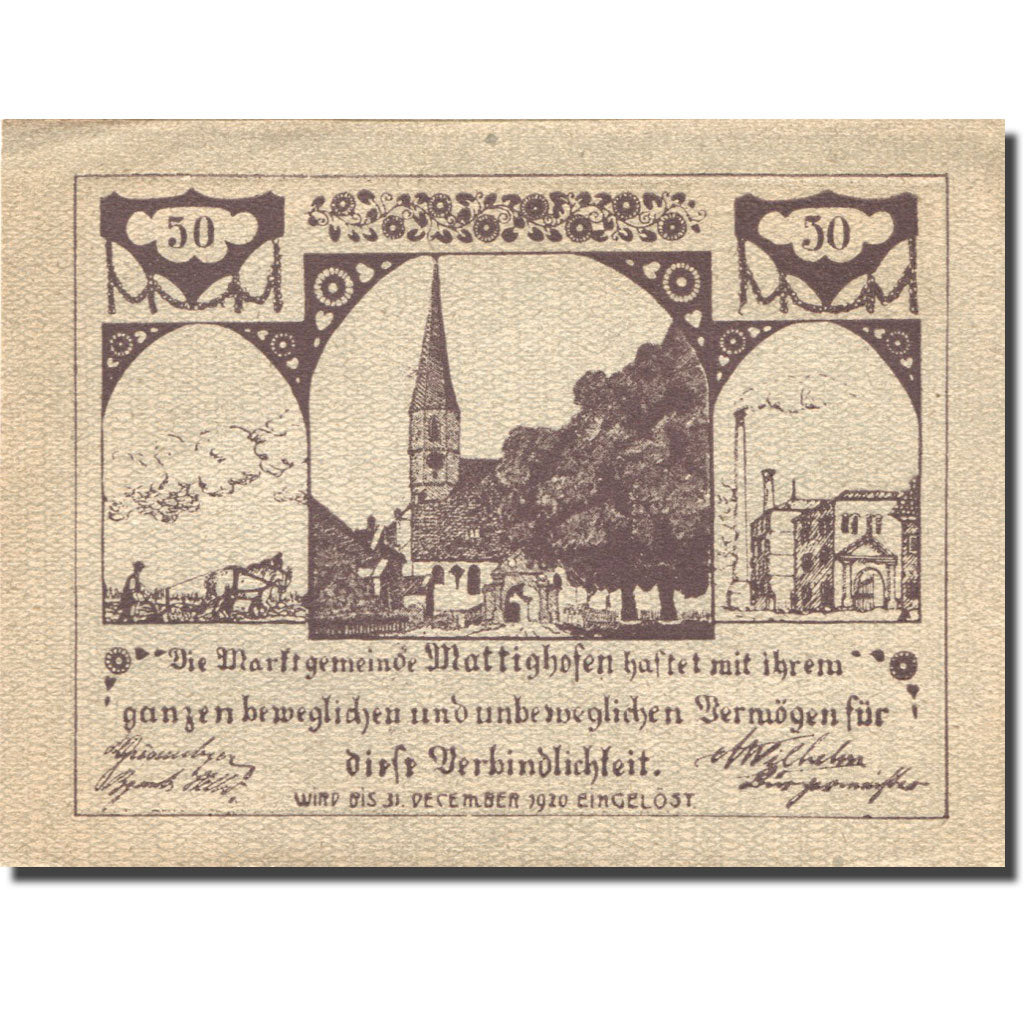 Banknote, Austria, Mattighofen, 50 Heller, Blason, UNC(63), Mehl:FS 594b