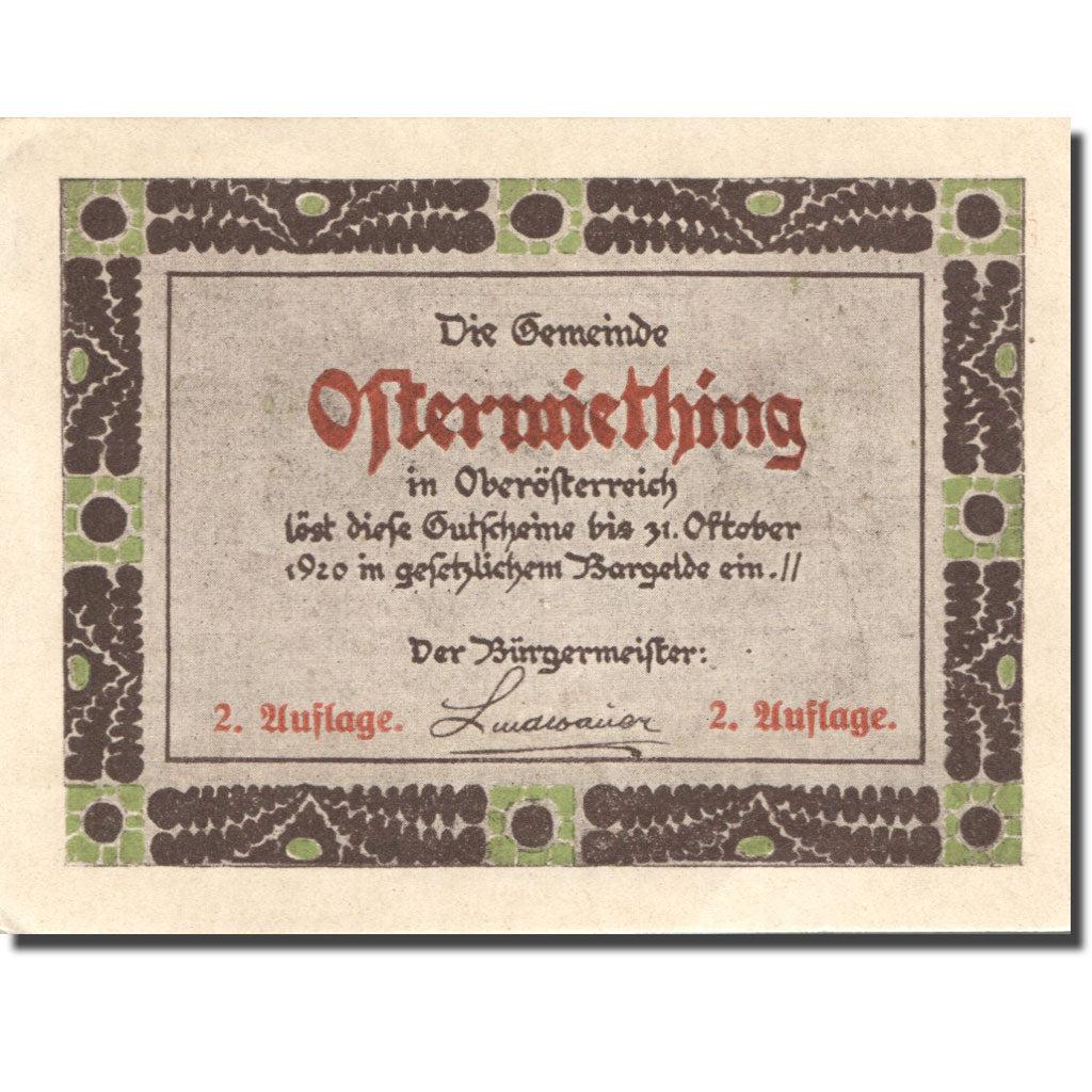 Banknote, Austria, Ostermiething, 20 Heller, personnage, UNC(63), Mehl:FS 713II