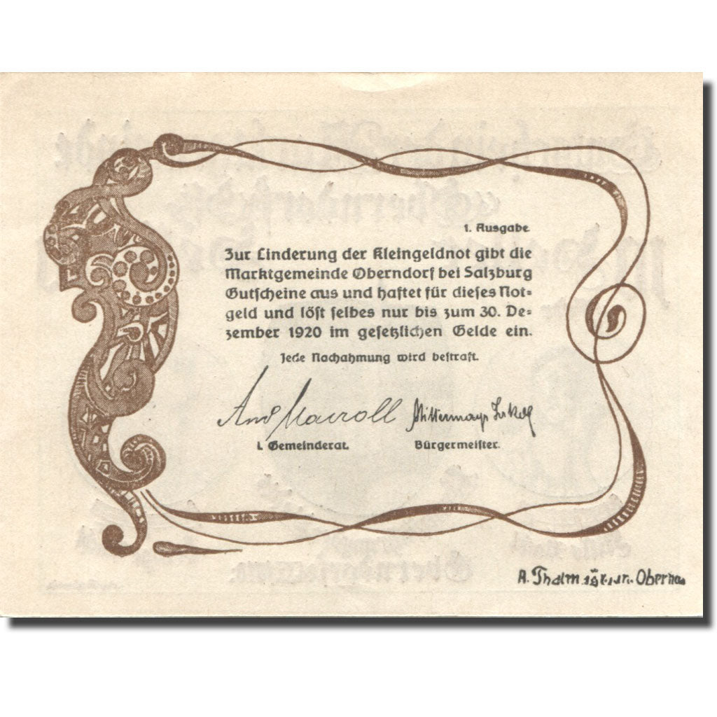 Banknote, Austria, Oberndorf, 10 Heller, Eglise, 1920 UNC(63) Mehl:FS 690a