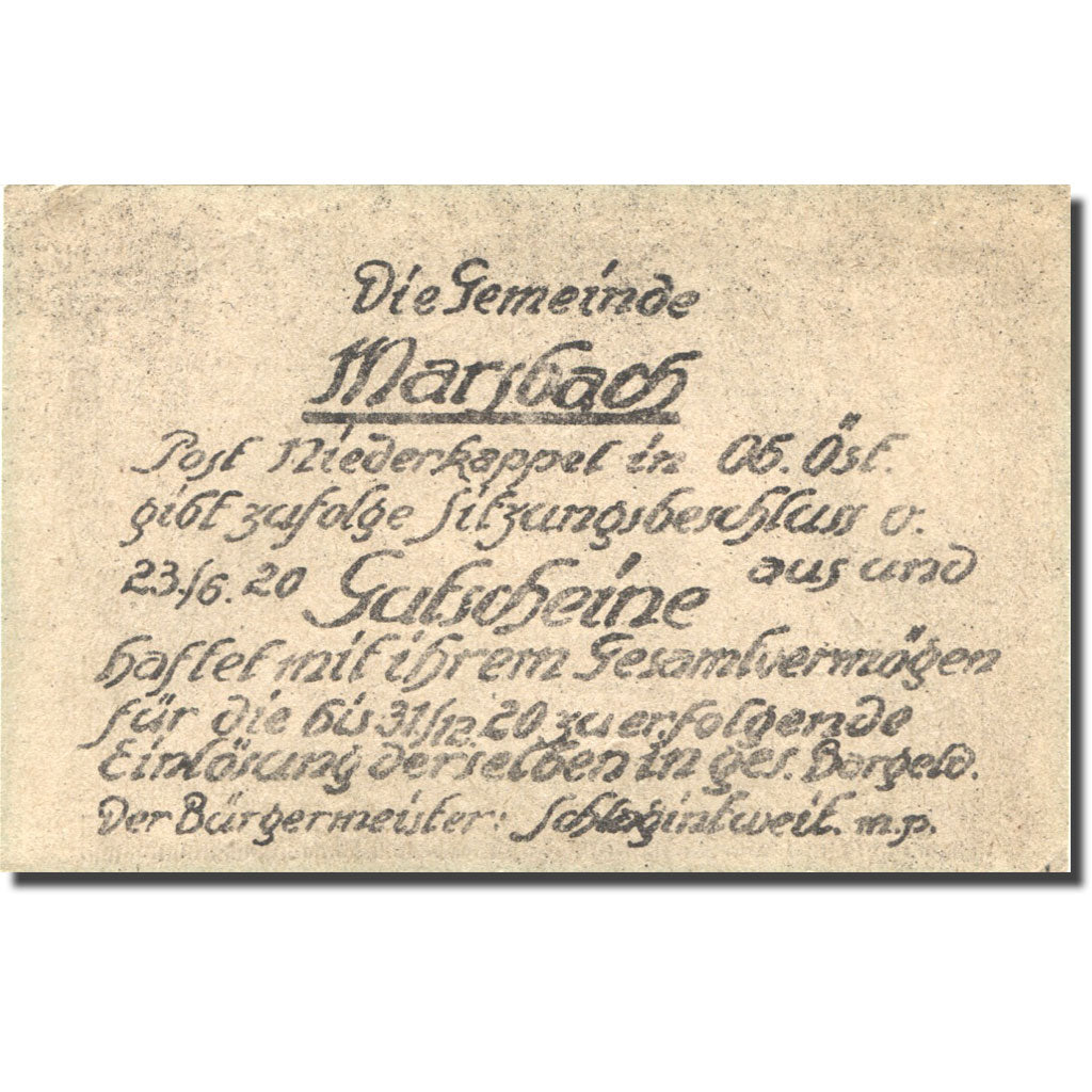 Banknote, Austria, Marsbach, 80 Heller, ruine, 1920 UNC(63) Mehl:FS 592a