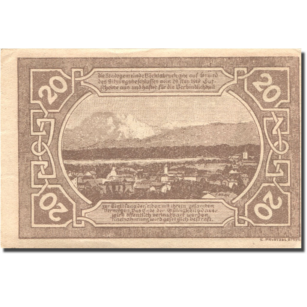 Banknote, Austria, Vöcklabruck, 20 Heller, paysage, 1920 UNC(63) Mehl:FS 1116IIa