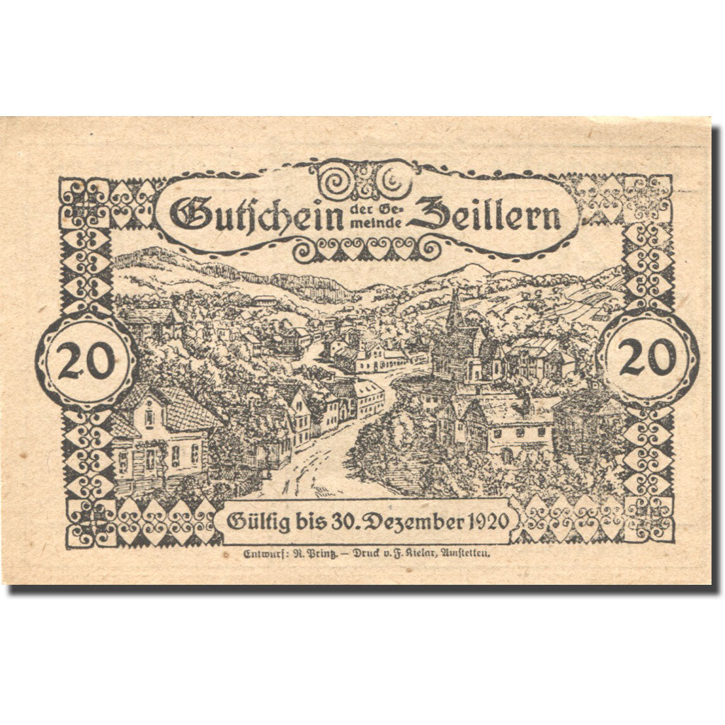 Banknote, Austria, Zeillern, 20 Heller, Monument, 1920 UNC(63) Mehl:FS 1263c