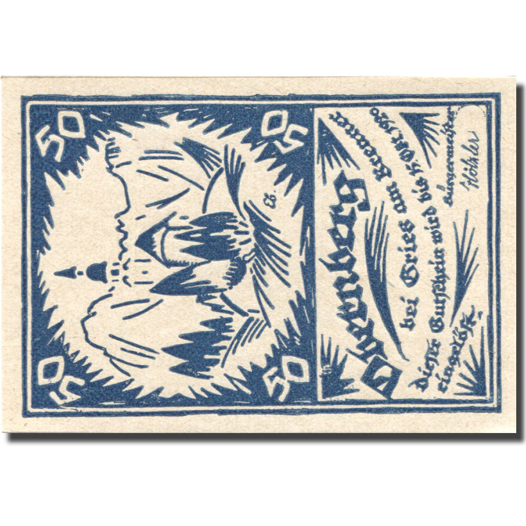Banknote, Austria, Obernberg, 50 Heller, montagne, 1920 UNC(63) Mehl:FS 685Ia