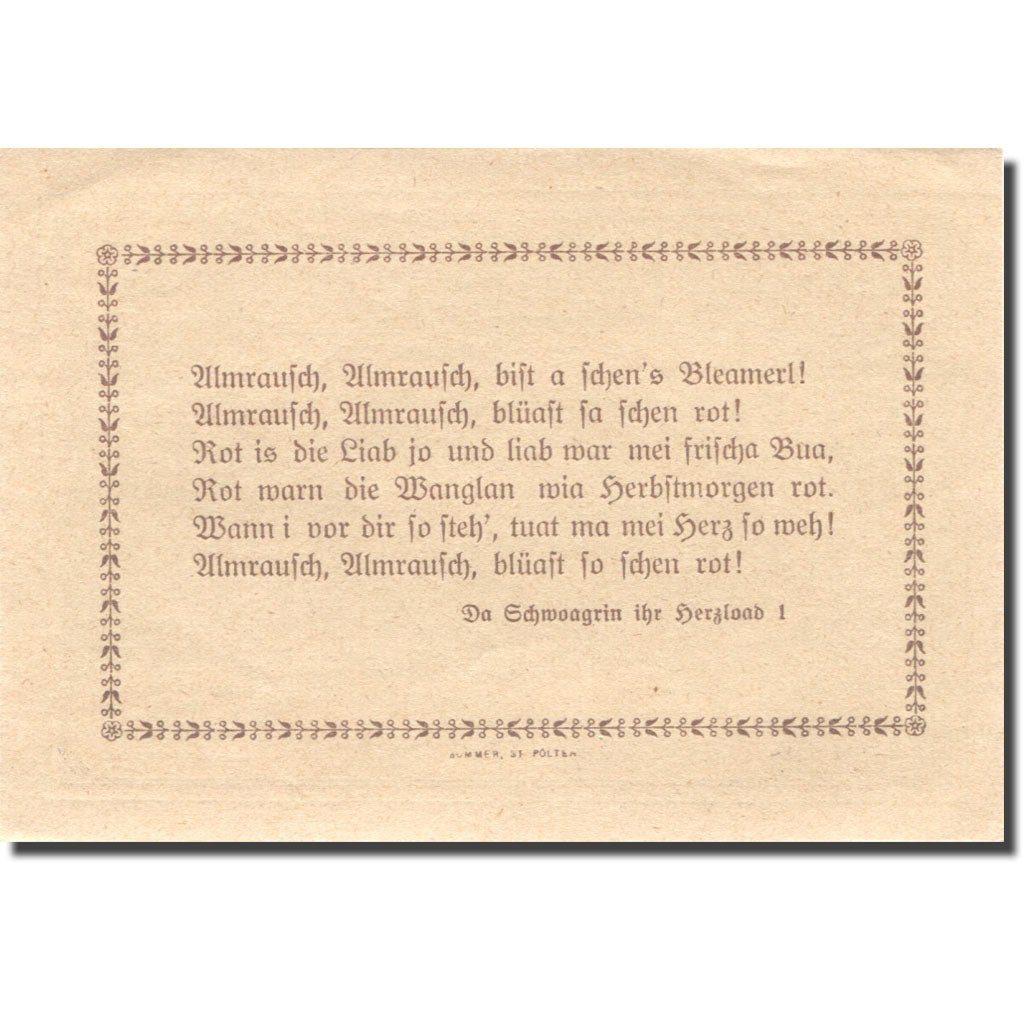 Banknote, Austria, Mitterbach, 25 Heller, montagne, 1920 UNC(63) Mehl:FS 618b