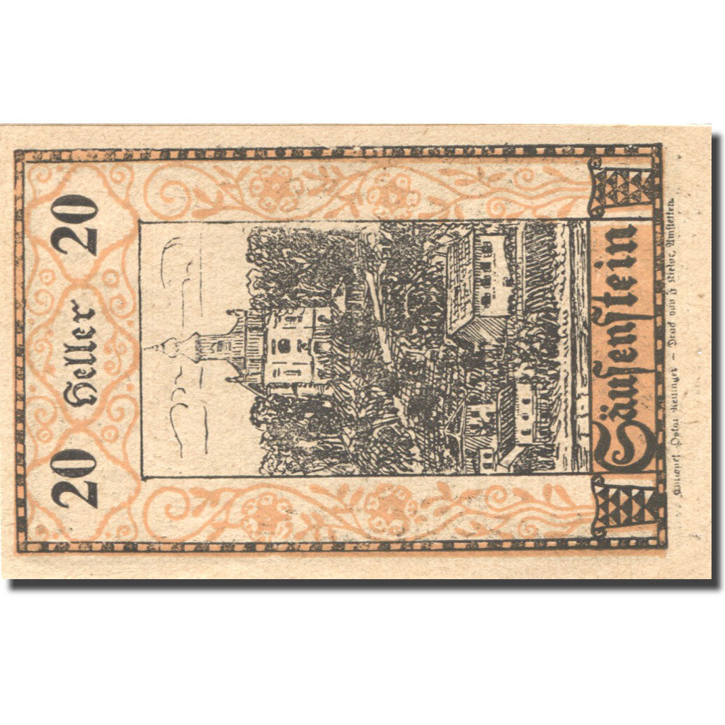Banknote Austria Säusenstein 20 Heller personnage 1920 black UNC(63) Mehl:FS950c