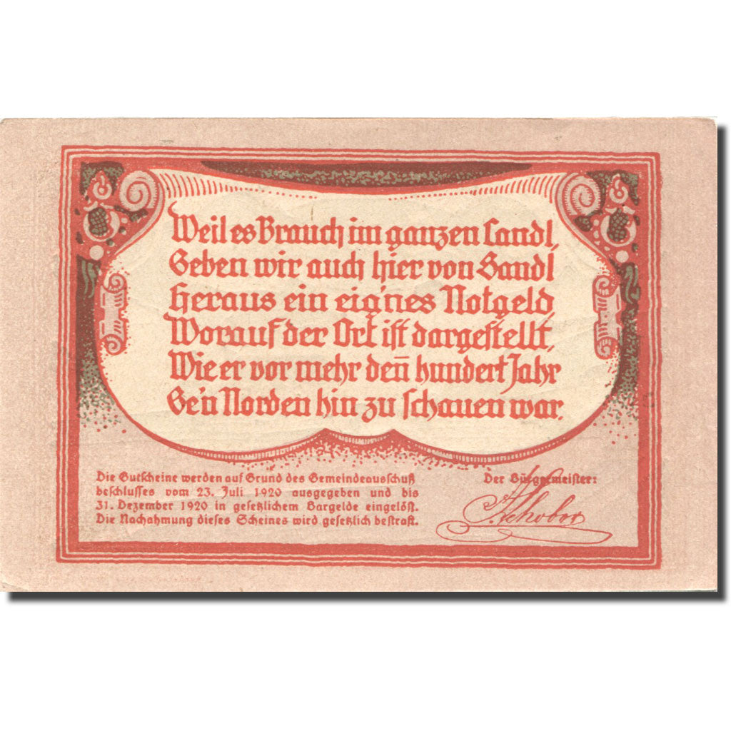 Billet, Autriche, Sandl, 90 Heller, village 1920-12-31, SPL, Mehl:FS 874IVb