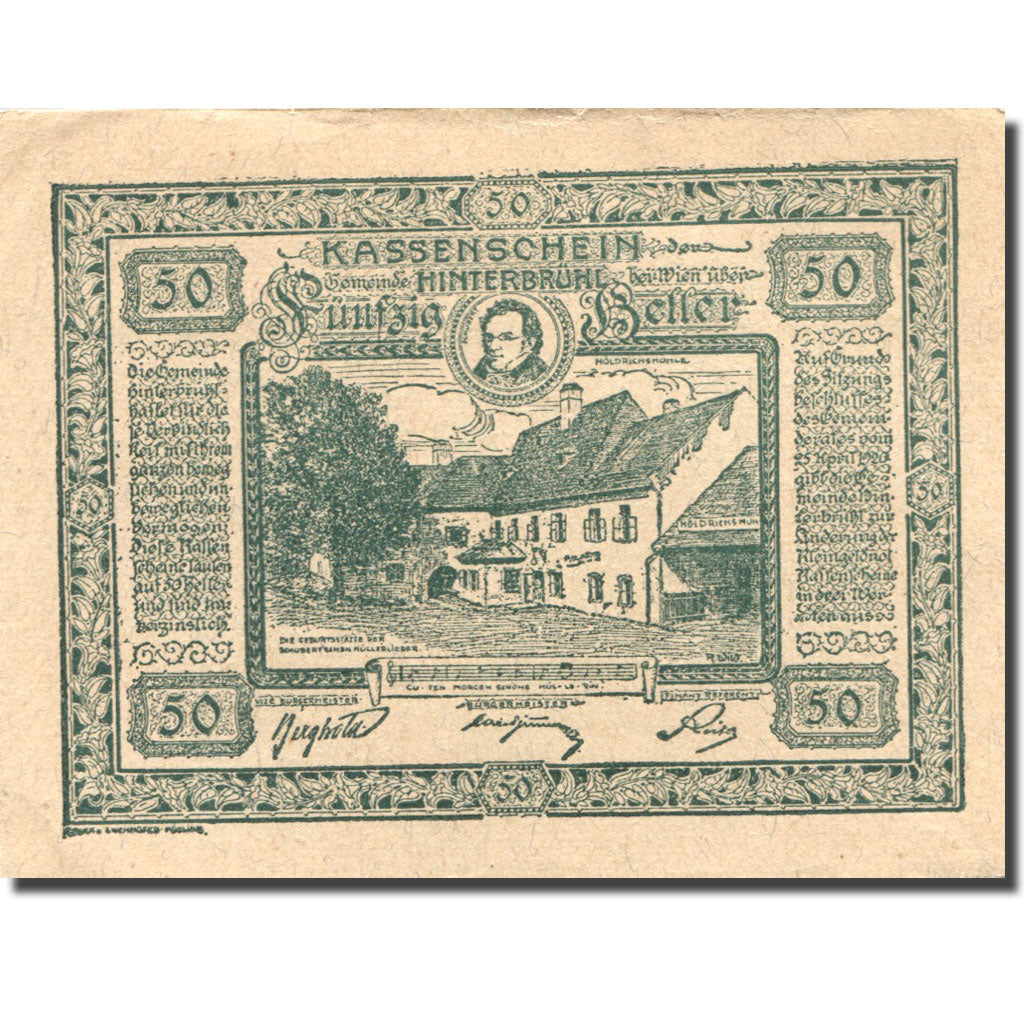 Banknote, Austria, Hinterbrühl, 50 Heller, village, 1920 UNC(63) Mehl:FS 376Ia