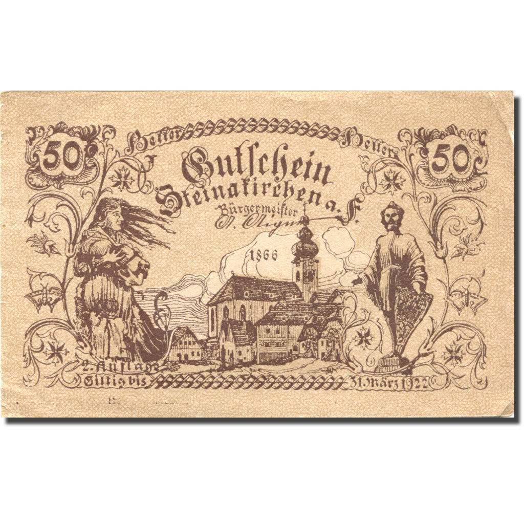 Banconote, Austria, Steinakirchen 50 Heller, village, 1922 SPL- Mehl:FS 1017IIa