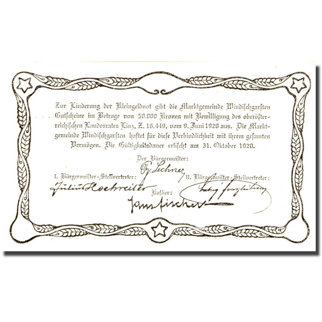 Banknote Austria Windischgarsten 60 Heller paysage 1920 UNC(63) Mehl:FS 1245IIIa