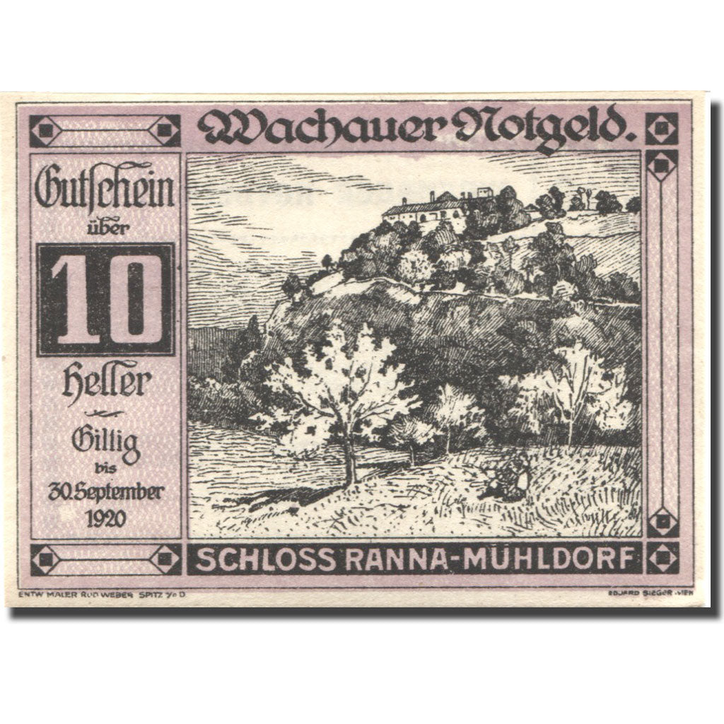 Banconote, Austria, Ranna-Muhldorf 10 Heller château 1920 SPL Mehl:FS 1122.7IIa