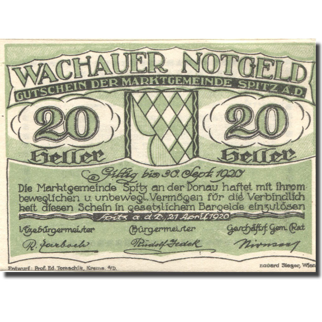 Banknote, Austria, Spitz 20 Heller, Blason, 1920 UNC(63) Mehl:FS 1122.12II
