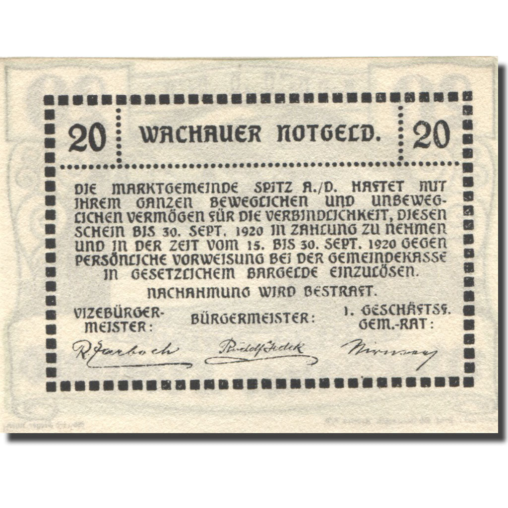 Banknote, Austria, Spitz, 20 Heller, fleuve, 1920 UNC(63) Mehl:FS 1122.6IIc