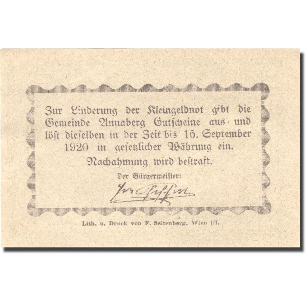 Banknote, Austria, Annaberg, 10 Heller, montagne, 1920 UNC(63) Mehl:FS 44a