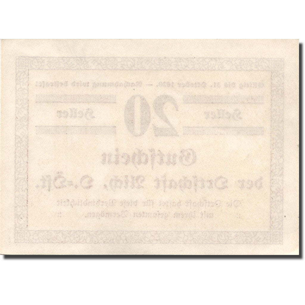 Banknote, Austria, Aich, 20 Heller, valeur faciale, 1920 UNC(63) Mehl:FS 10a