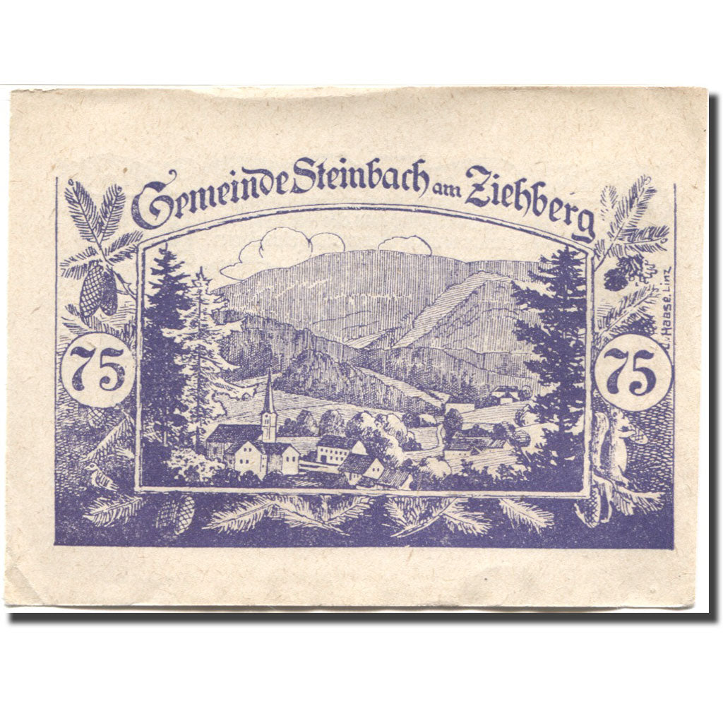Banknote, Austria, Steinbach, 75 Heller, paysage, 1920 UNC(60-62) Mehl:FS 1024