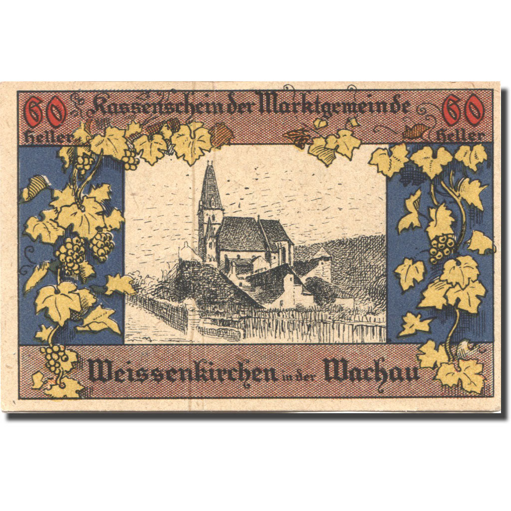 Banknote Austria Weissenkirchen, 60 Heller, Eglise, 1920 UNC(63) Mehl:FS 1158III