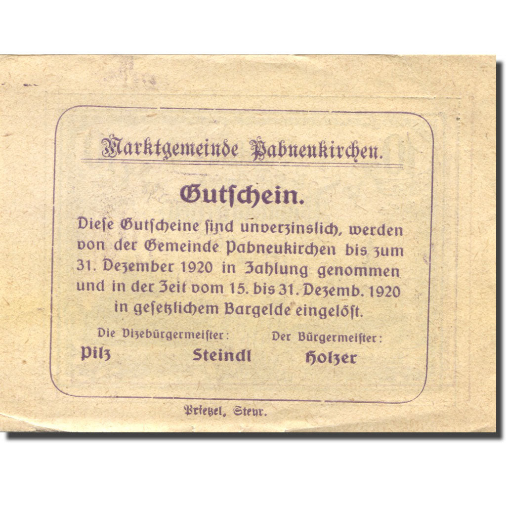 Banknote, Austria, Pabneukirchen, 10 Heller, château 1920 AU(55-58) Mehl:FS 719b
