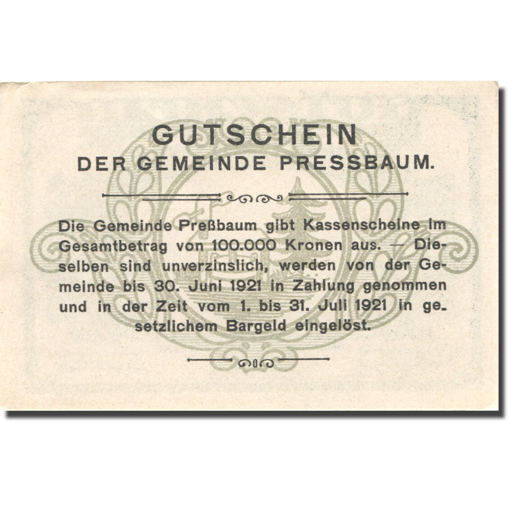 Banknote, Austria, Pressbaum, 50 Heller, village, 1921 UNC(63) Mehl:FS 784a