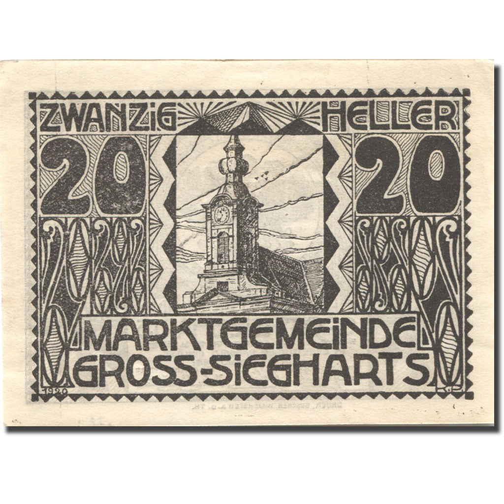 Banknote, Austria, Gross-Siegharts, 20 Heller, Blason, 1920 UNC(63) Mehl:FS 297a