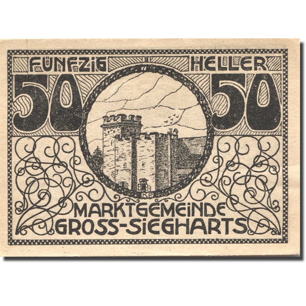 Banknote, Austria, Gross-Siegharts 50 Heller, château, 1920 UNC(63) Mehl:FS 297a