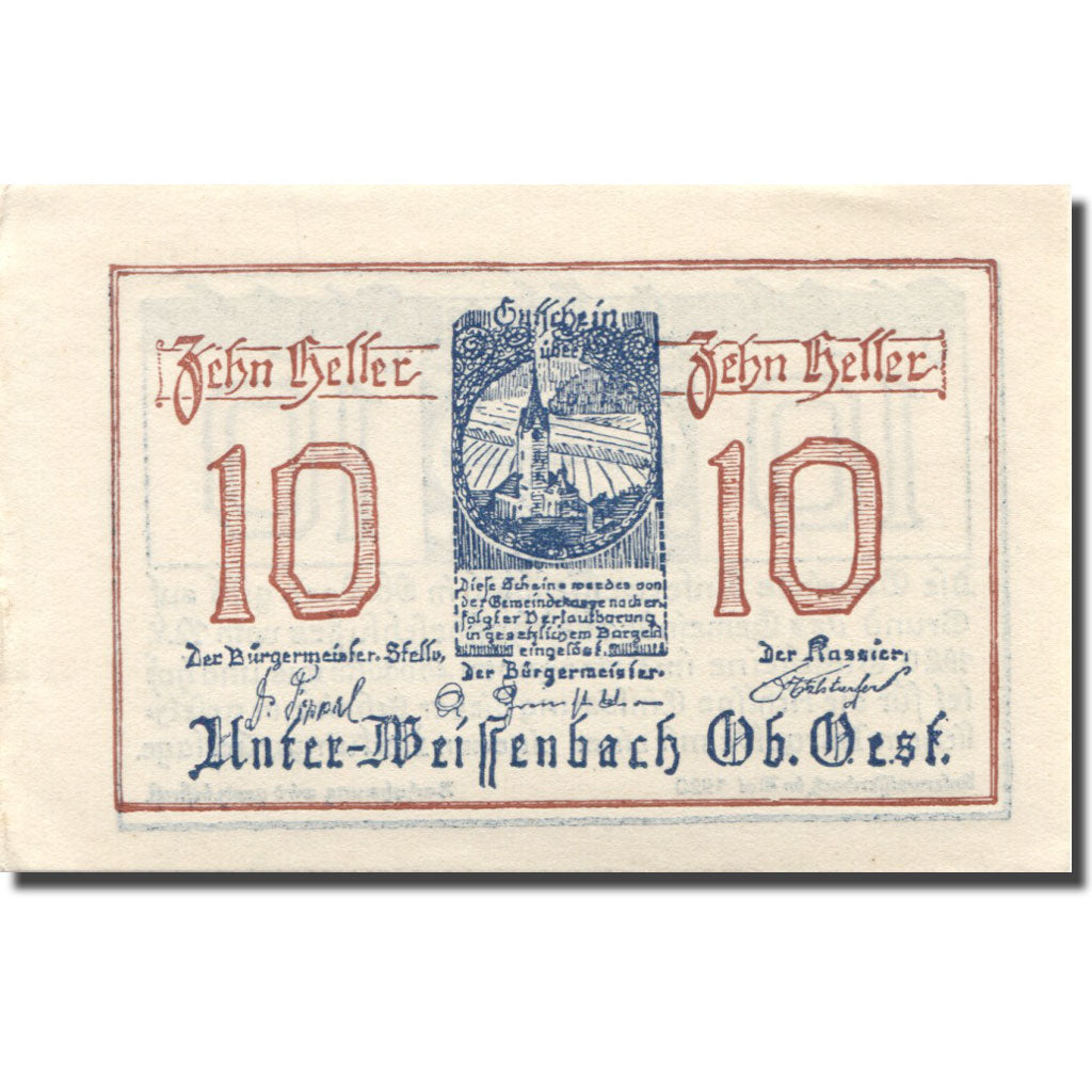 Banknote, Austria, Unterweissenbach, 10 Heller, Eglise, UNC(63), Mehl:FS 1101