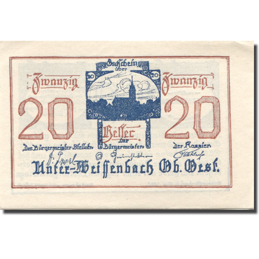 Banknote, Austria, Unterweissenbach, 20 Heller, Eglise 1, UNC(63), Mehl:FS 1101