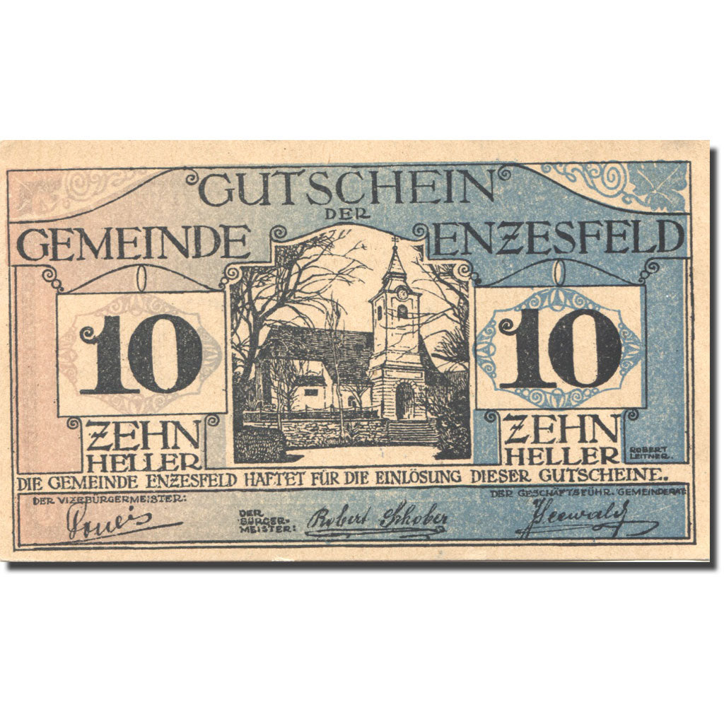 Banknote, Austria, Enzesfeld, 10 Heller, Eglise, 1920, UNC(63) Mehl:FS 179a