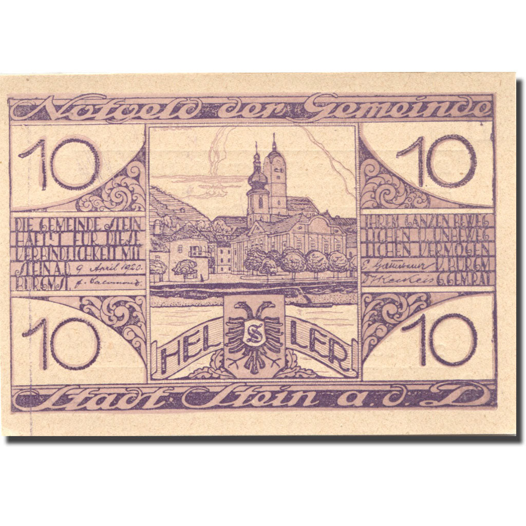 Banknote, Austria, Stein a/d Donau 10 Heller Eglise 1920 UNC(63) Mehl:FS 1015I.2