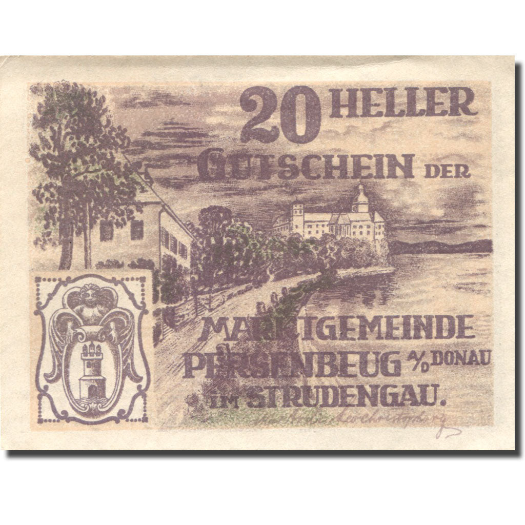 Banknote Austria Persenbeug 20 Heller, château 1, 1920 UNC(60-62) Mehl:FS 735IIa