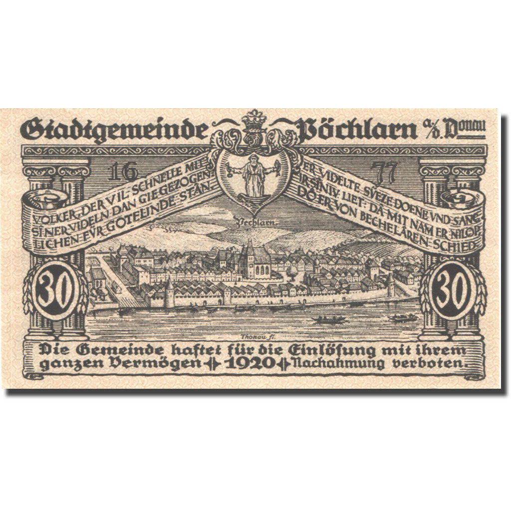 Banknote, Austria, Pöchlarn, 30 Heller, château, 1920 UNC(63) Mehl:FS 755III