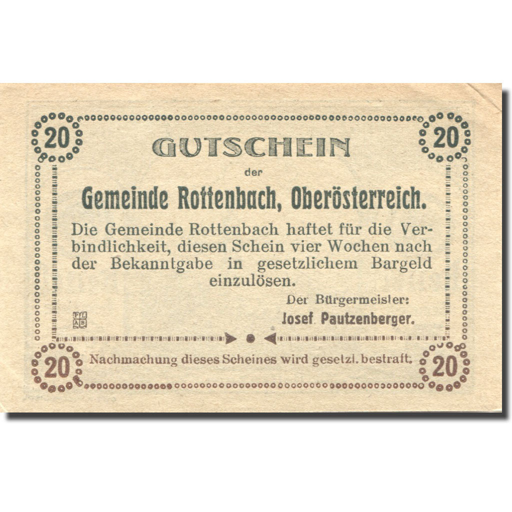 Banknote, Austria, Rottenbach, 20 Heller, Eglise, UNC(60-62), Mehl:FS 851Id