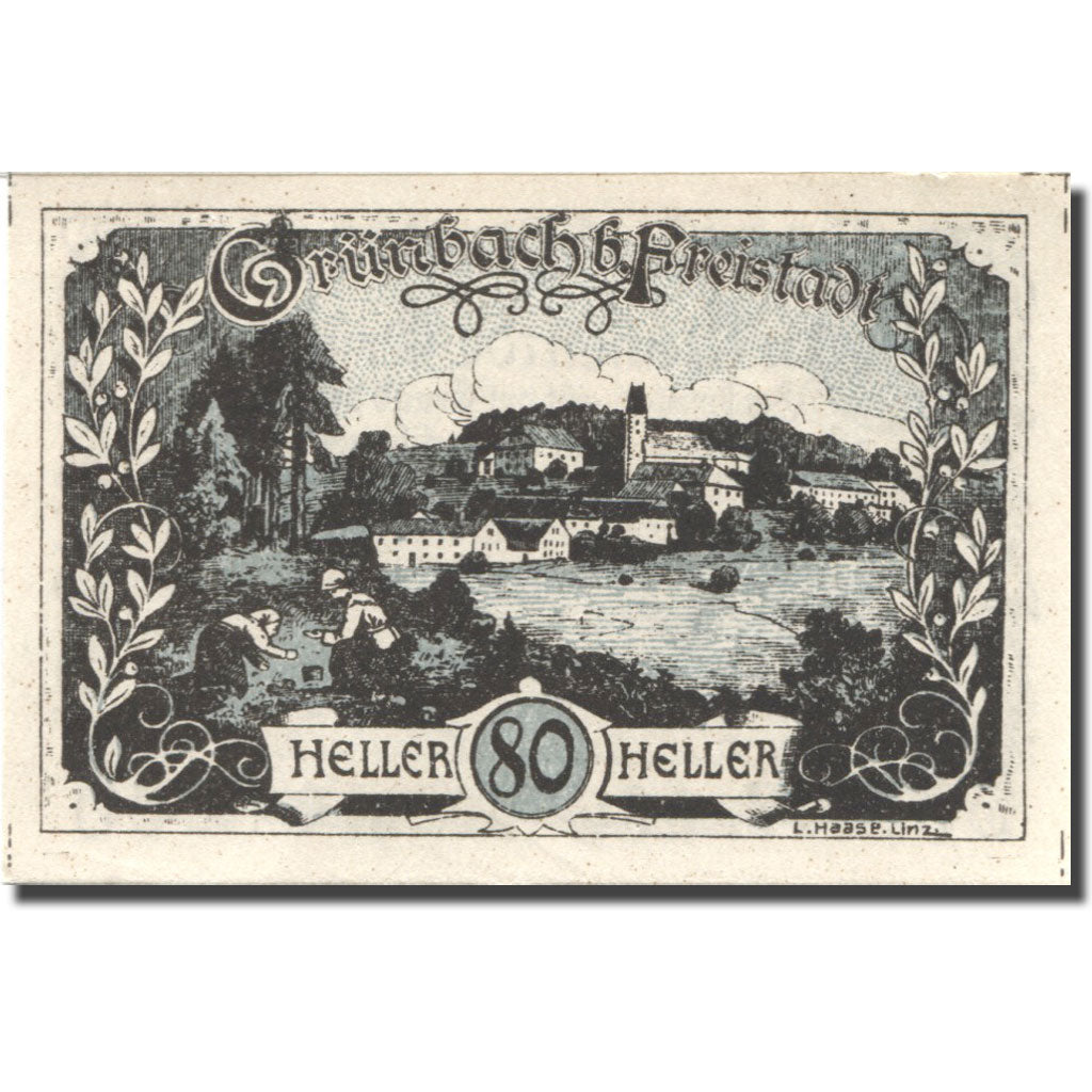 Banknote, Austria, Grünbach, 80 Heller, village, 1921 UNC(63) Mehl:FS 302
