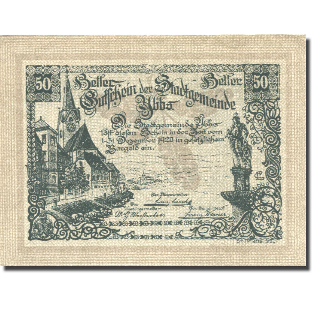 Banknote, Austria, Ybbs, 50 Heller, village 1920-12-31, UNC(63), Mehl:FS 1258a