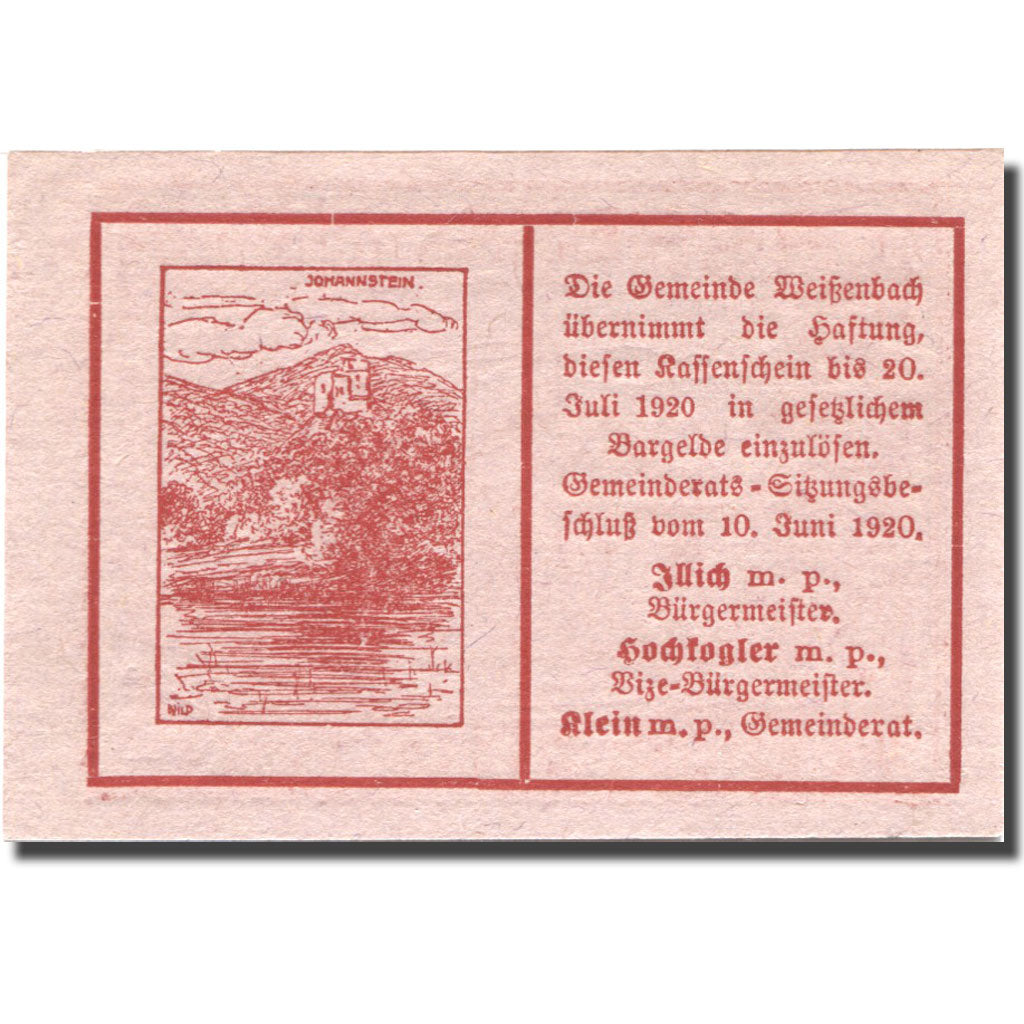 Banknote, Austria, Weissenbach, 20 Heller, Maison, 1920 UNC(63) Mehl:FS 1156Aa
