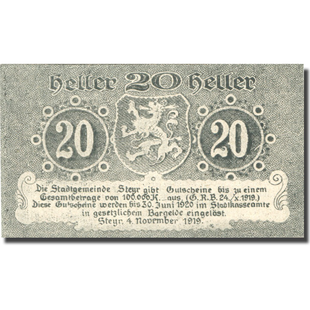 Banknote, Austria, Steyr, 20 Heller, Blason 1920-06-30, UNC(63), Mehl:FS 1034Ia