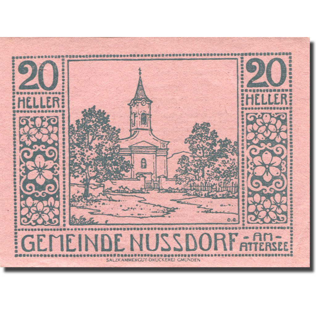 Banknote, Austria, Nussdorf am Attersee 20 Heller Eglise 1920 UNC(60-62) FS 677a