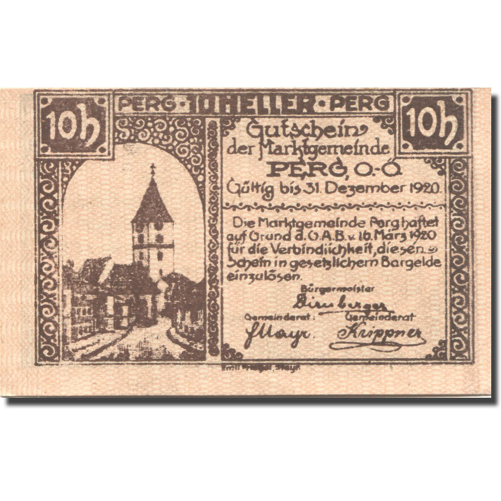 Banknote, Austria, Perg, 10 Heller, Eglise 1920-12-31, UNC(63), Mehl:FS 730I