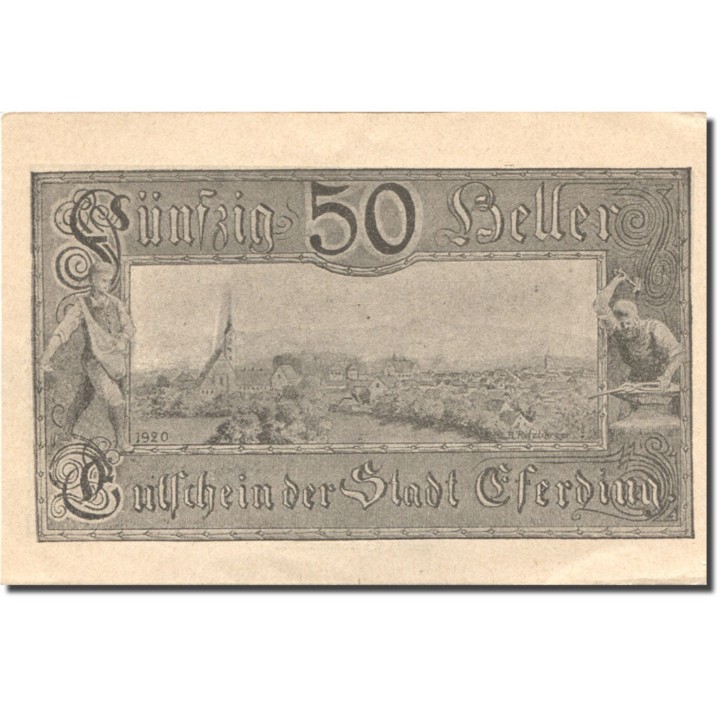 Banknote, Austria, Eferding, 50 Heller, paysage 1919 UNC(60-62) Mehl:FS 152I