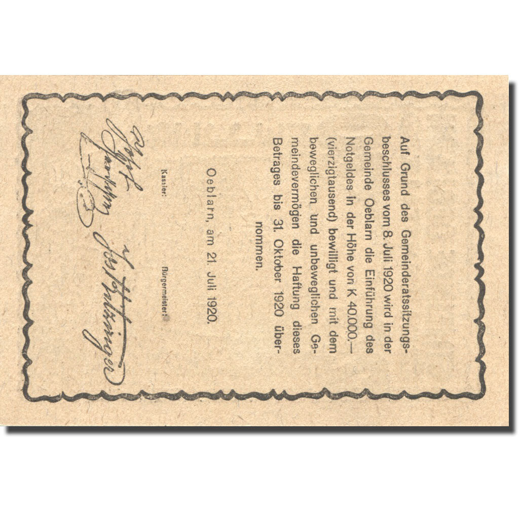 Banknote, Austria, Oeblarn, 20 Heller, chalet, 1920 UNC(63) Mehl:FS 700IIa